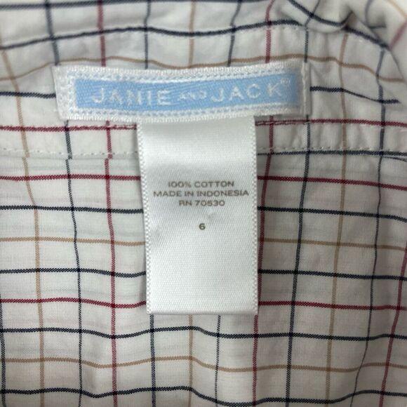 Janie and Jack Sz 6 White Red Black Plaid Button Up Shirt L/S 100% Cotton - Picture 3 of 4